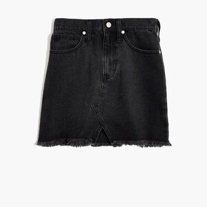 🌹Madewell • Rigid Denim A - Line Black Jean Raw Hem Skirt - Lunar Wash Cut Out